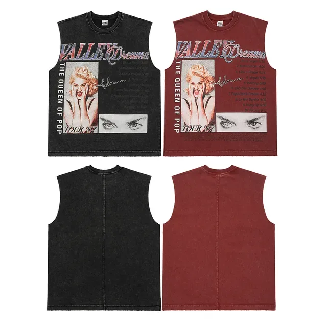 Top sans manches avec impression graphique distressed en noir et bordeaux 2