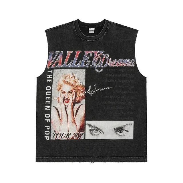 Top sans manches avec impression graphique distressed en noir et bordeaux 7