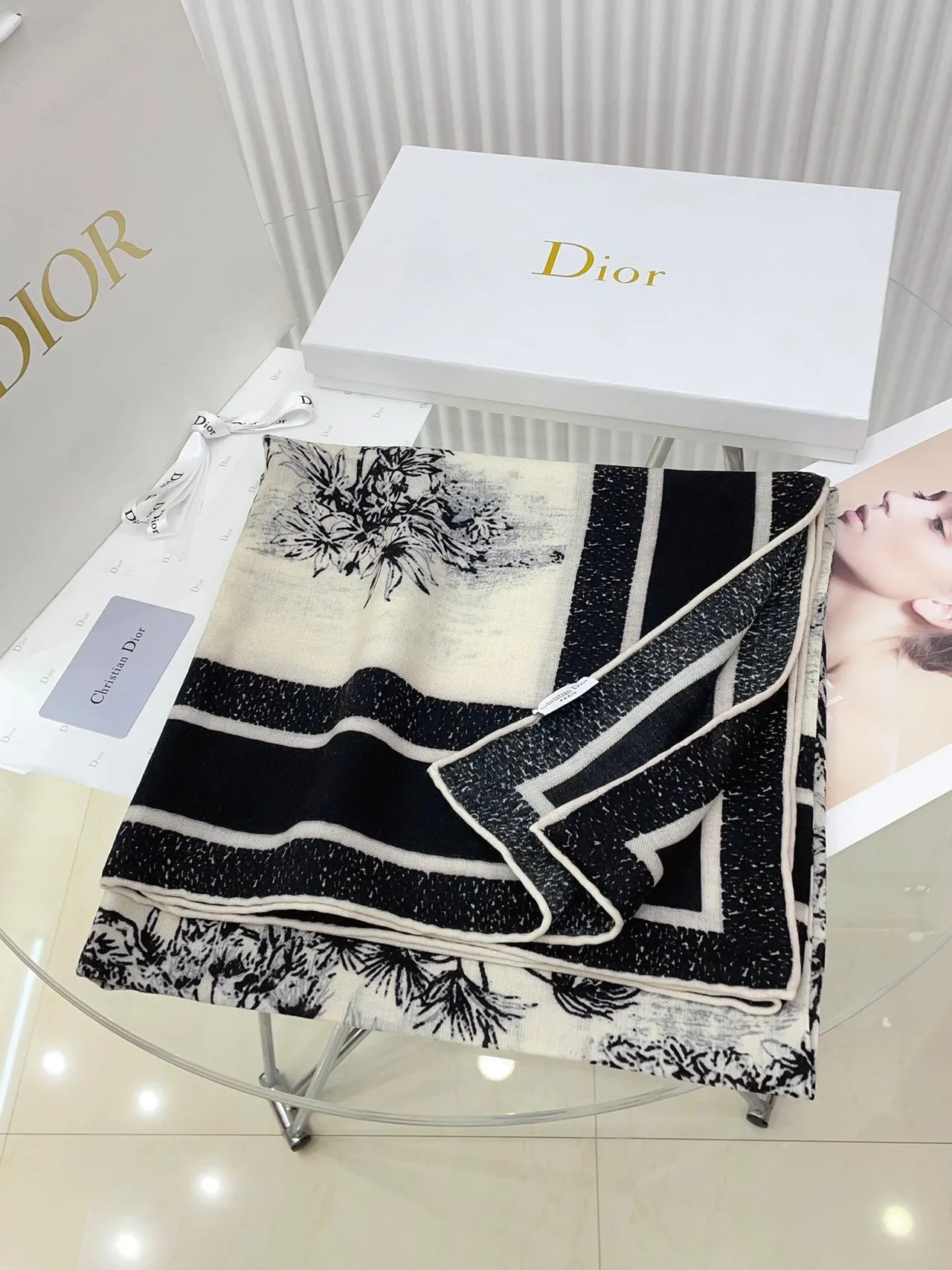 Black and White Illustrated Tiger Forest Print Silk Scarf 4
