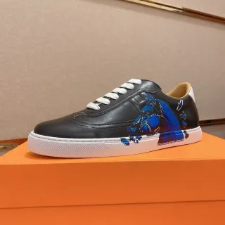 Black Blue Leather Upper Low-Top Sneakers