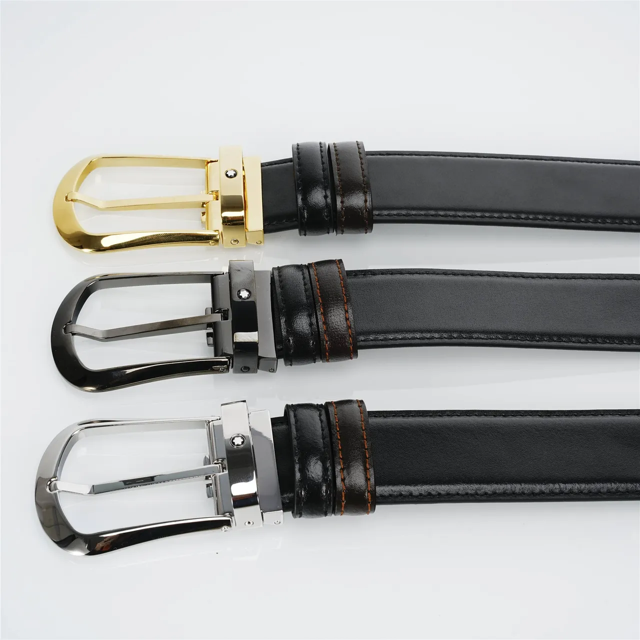 Black Brown Polished Silver-Tone Buckle Smooth Leather Belt 2