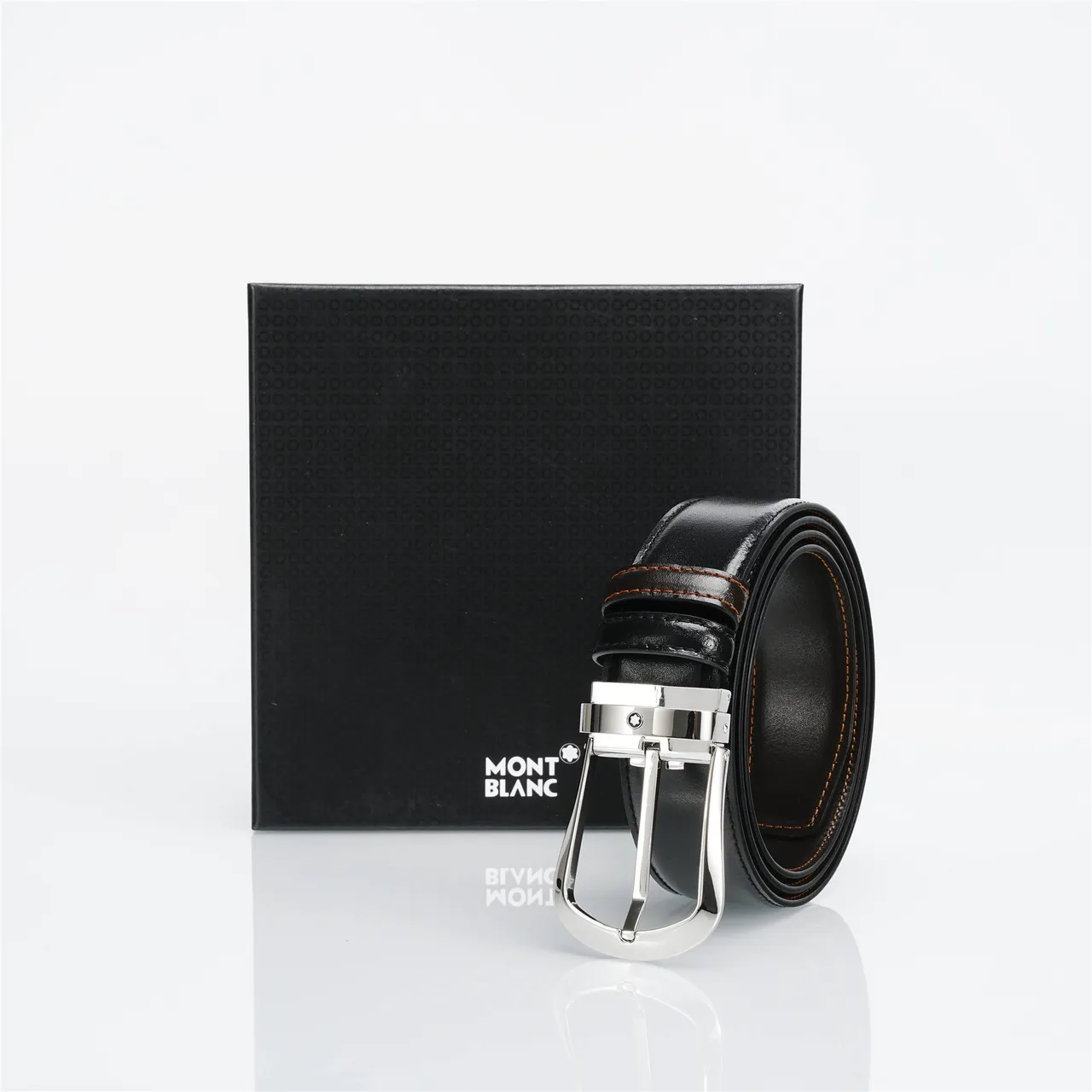 Black Brown Polished Silver-Tone Buckle Smooth Leather Belt 4