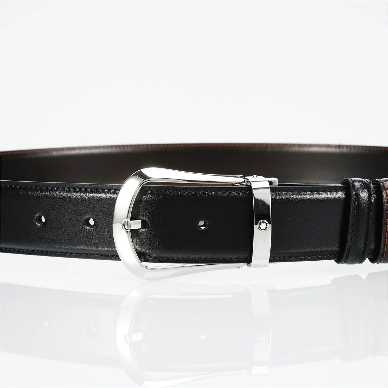 Black Brown Polished Silver-Tone Buckle Smooth Leather Belt 6