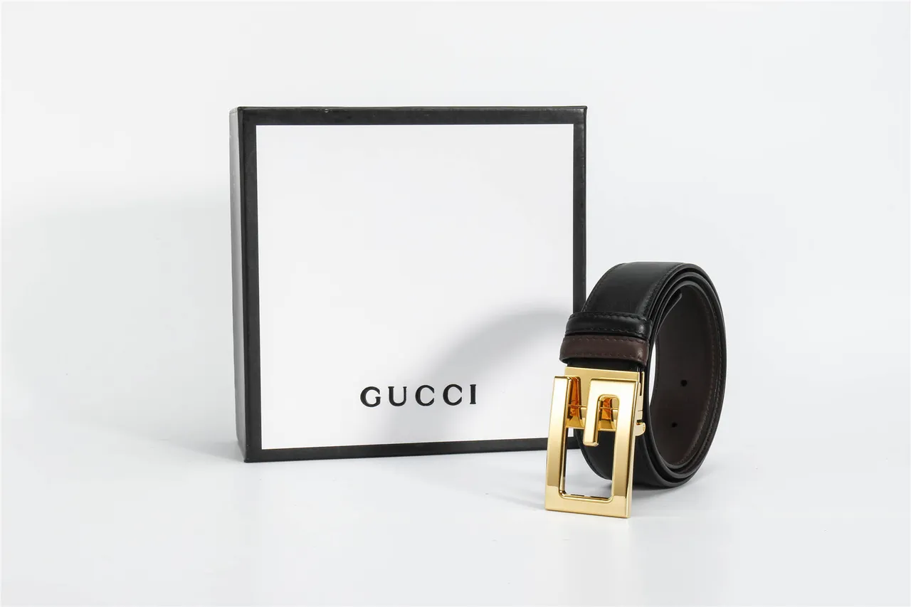 Black Brown Reversible Two-Tone Rectangular Buckle Leather Belt 7
