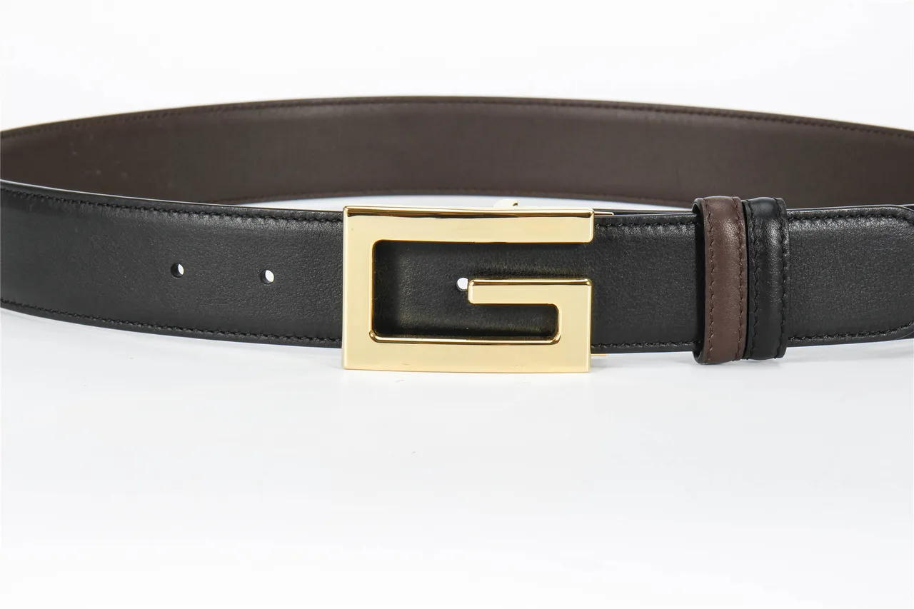 Black Brown Reversible Two-Tone Rectangular Buckle Leather Belt 9