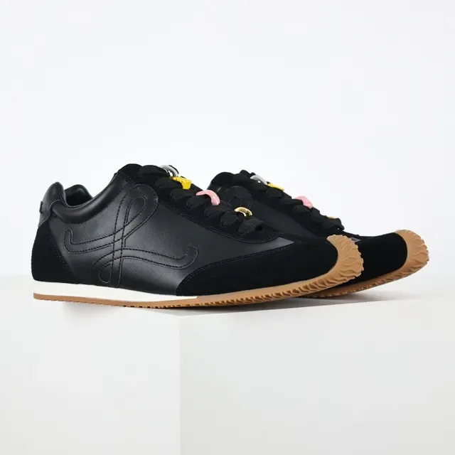 Black Brown Suede And Leather Upper Gum Rubber Toe Cap Sneakers 3