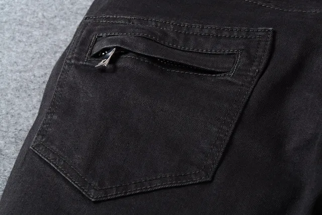 Black Denim Zippered Thigh Pockets Jeans 4