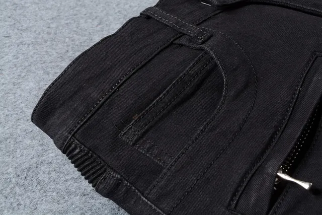 Black Denim Zippered Thigh Pockets Jeans 11