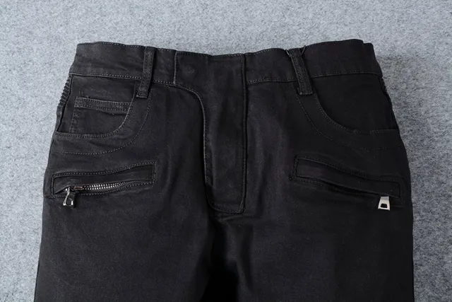 Black Denim Zippered Thigh Pockets Jeans 12