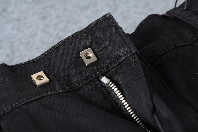 Black Denim Zippered Thigh Pockets Jeans 13