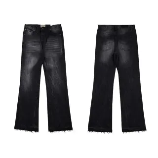 Black Distressed Flared Raw-Hem Jeans