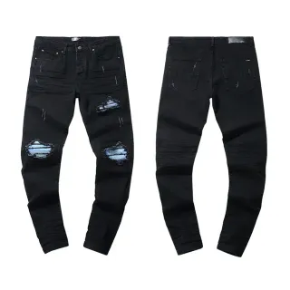 Black Distressed Slim-Fit Ripped Knee Jeans