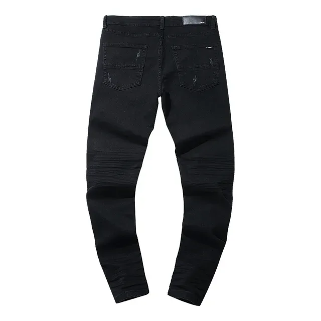 بناطيل جينز سوداء slim-fit ripped knee distressed 3