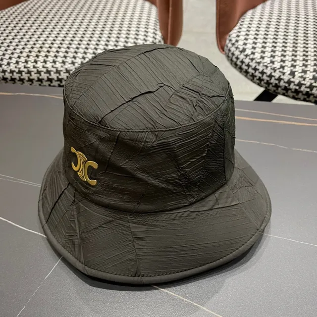 Chapéu de balde preto e dourado de tecido texturizado amassado com coroa estruturada 3