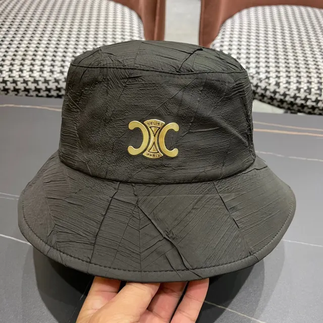 Chapéu de balde preto e dourado de tecido texturizado amassado com coroa estruturada 6