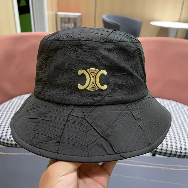 Chapéu de balde preto e dourado de tecido texturizado amassado com coroa estruturada 7