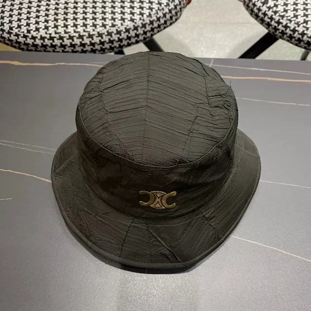 Chapéu de balde preto e dourado de tecido texturizado amassado com coroa estruturada 10