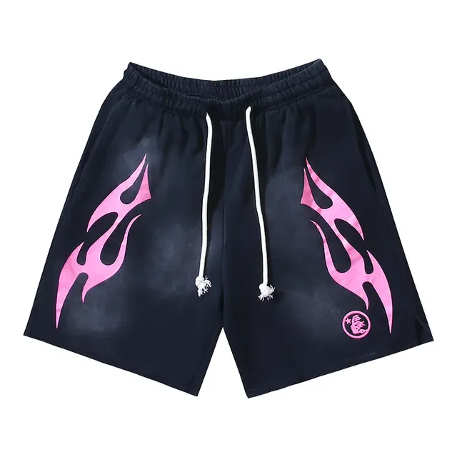 Black Gradient Flame Graphic Drawstring Waist Shorts 4