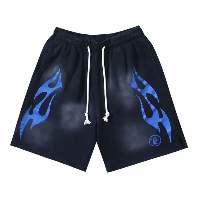 Black Gradient Flame Graphic Drawstring Waist Shorts 6