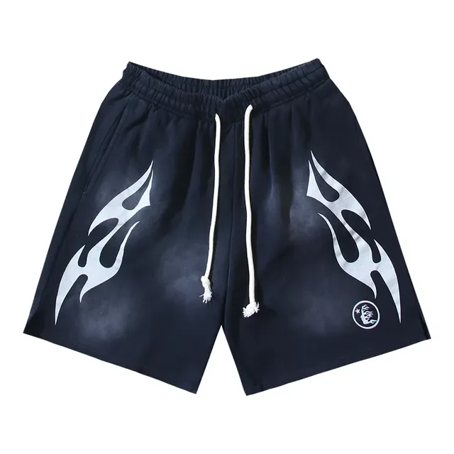 Black Gradient Flame Graphic Drawstring Waist Shorts 10