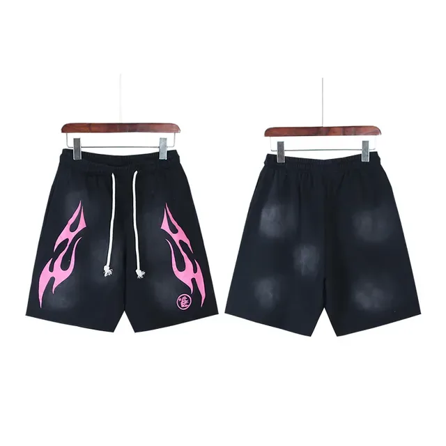Black Gradient Flame Graphic Drawstring Waist Shorts 13