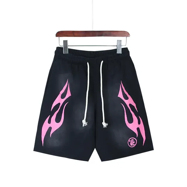 Black Gradient Flame Graphic Drawstring Waist Shorts 14