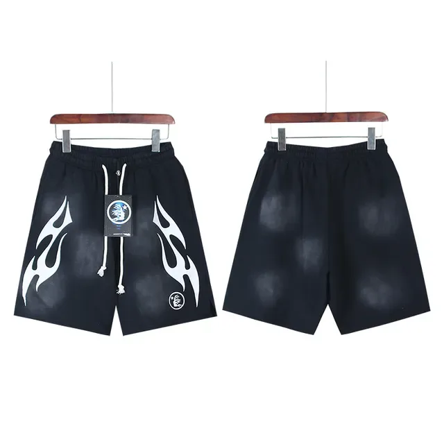 Black Gradient Flame Graphic Drawstring Waist Shorts 16