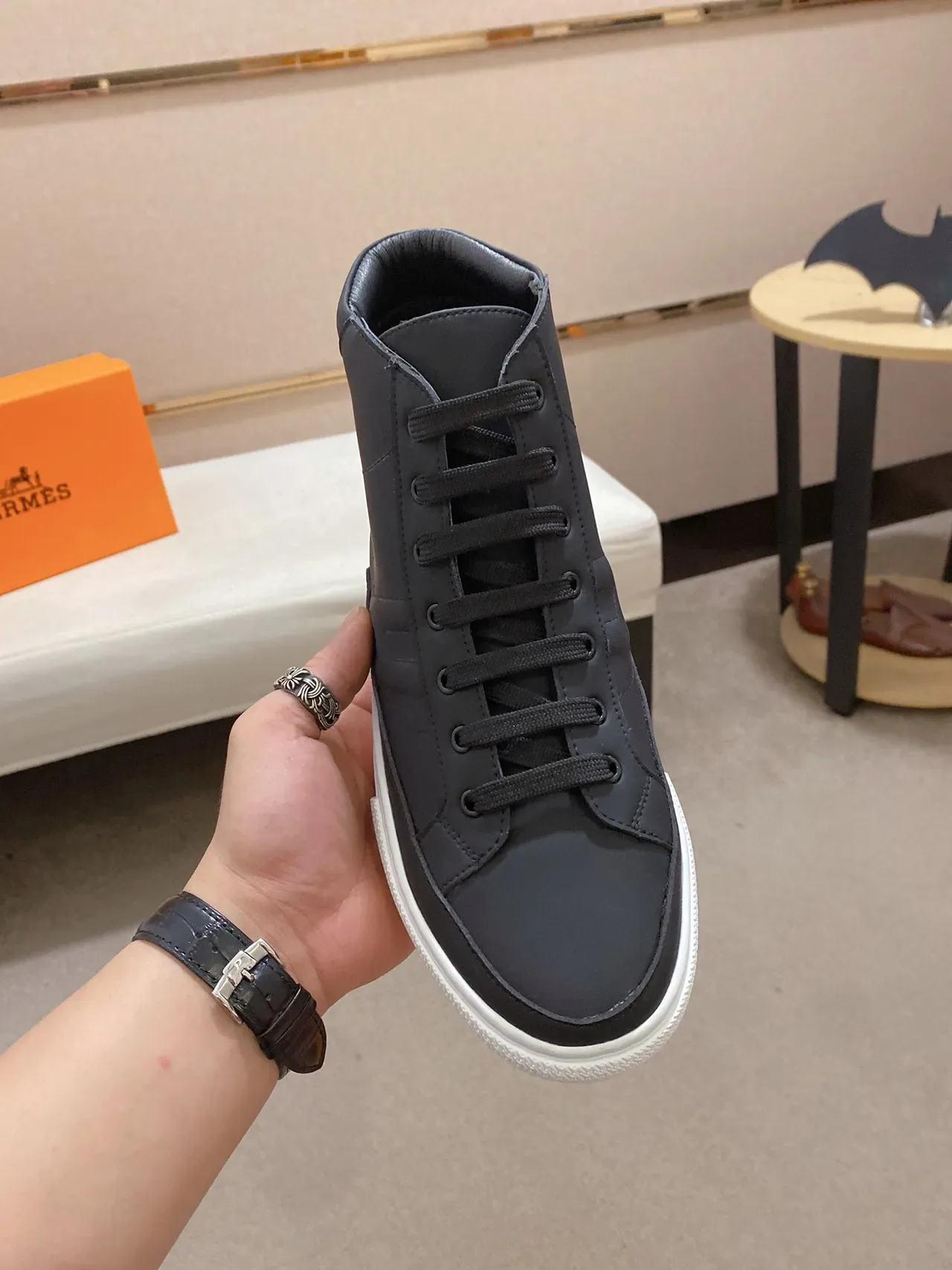 Black High-Top Smooth Upper White Cupsole Sneakers 9