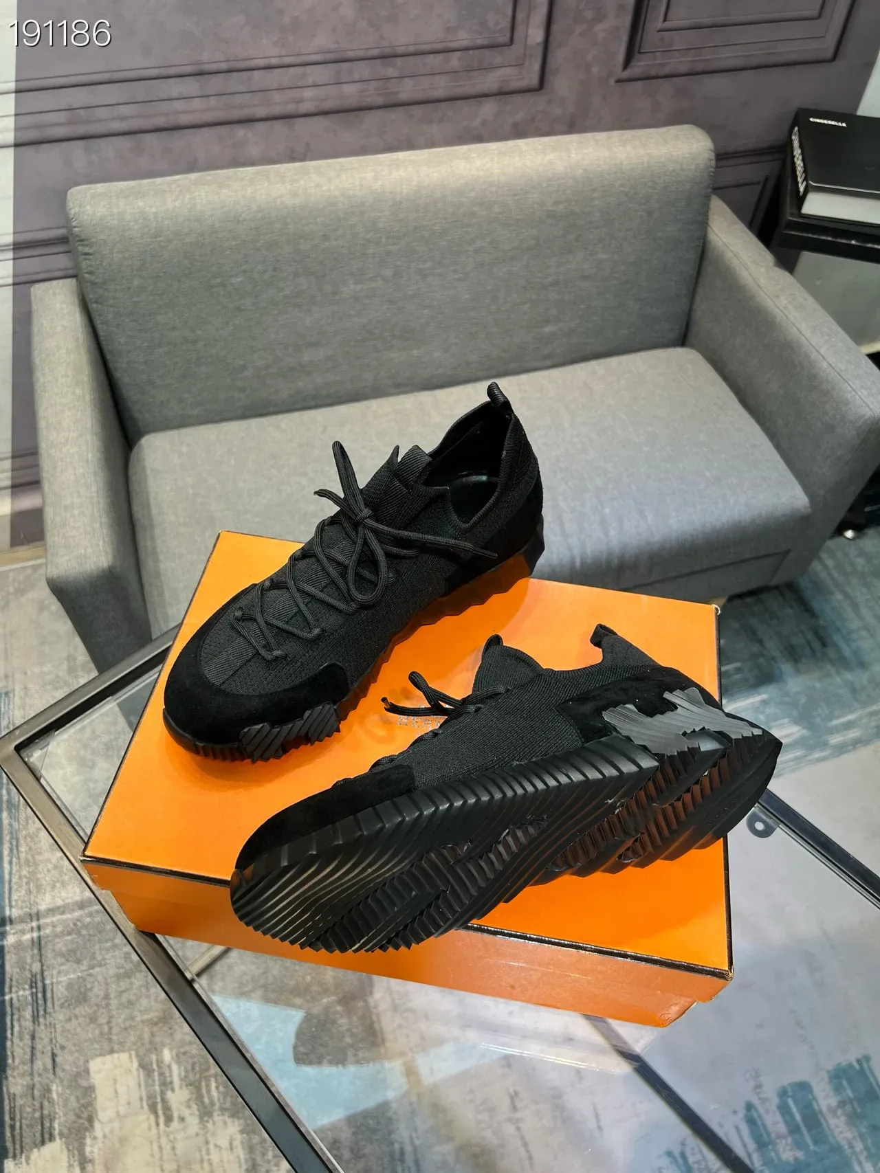 Black Knit and Suede Lace-Up Lifestyle Sneakers 4