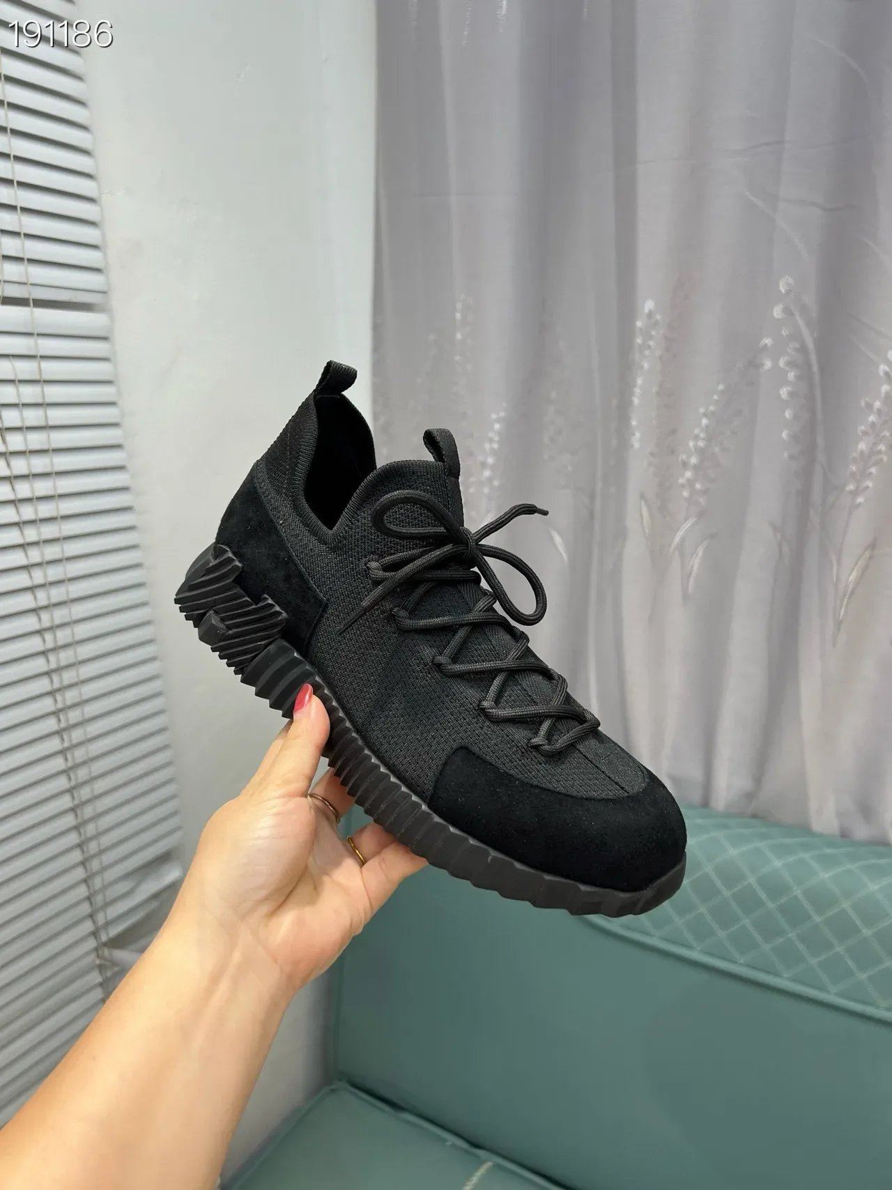 Black Knit and Suede Lace-Up Lifestyle Sneakers 7