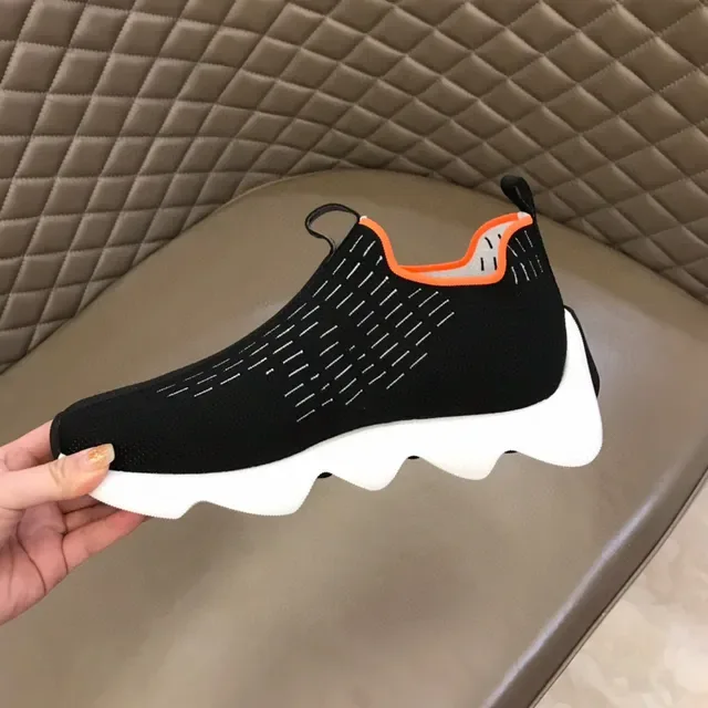 Black Orange Knit Slip-On Wavy Midsole Lifestyle Sneakers 3