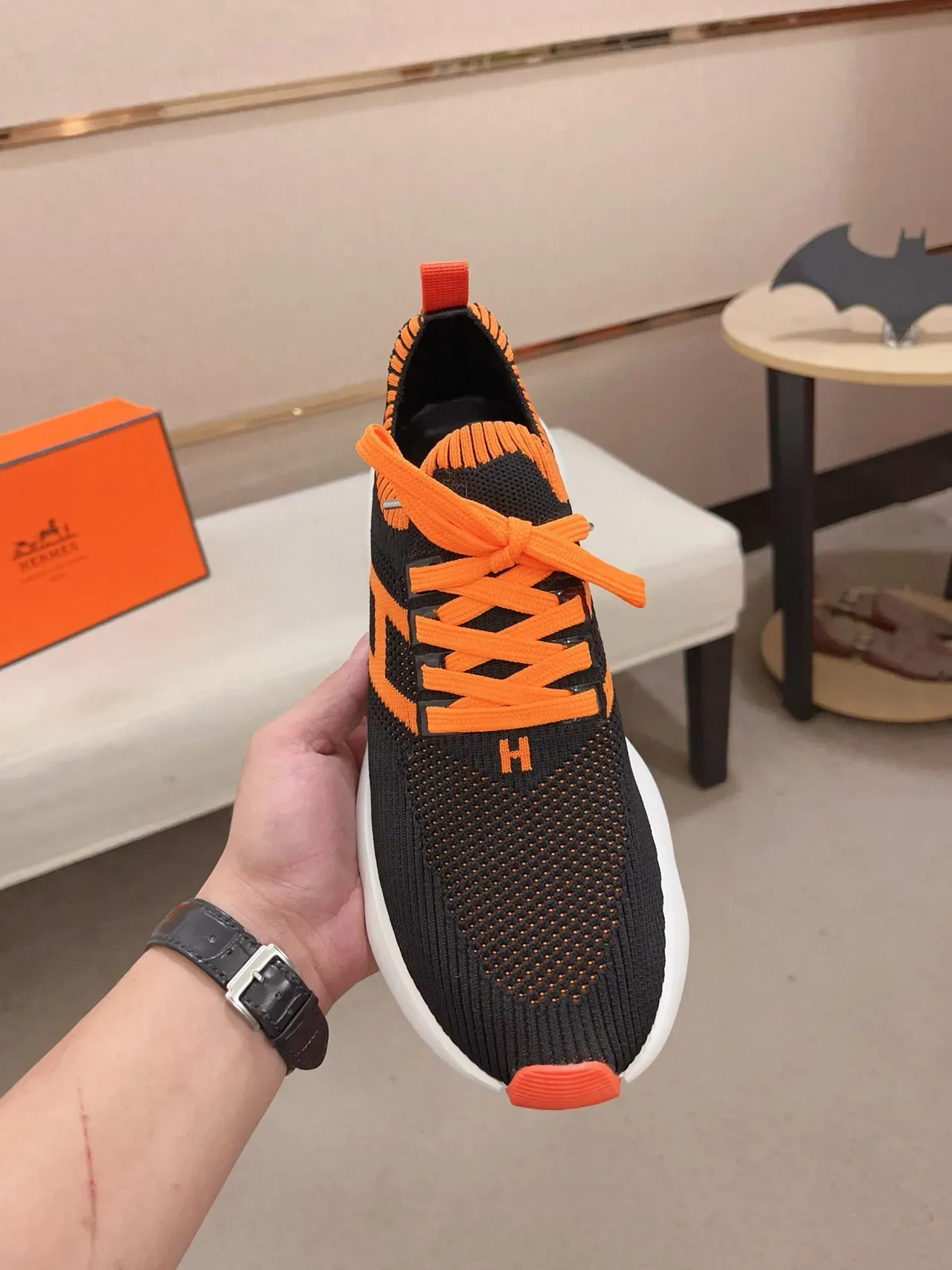 Black Orange Knit Upper Sculpted Wavy Midsole Lifestyle Sneakers 5