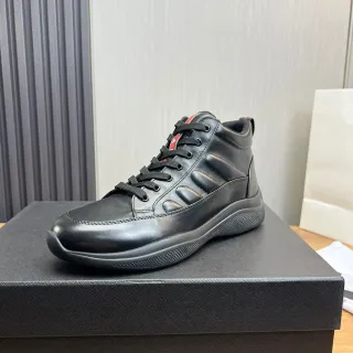 Black Red High-Top Smooth Leather Sneakers