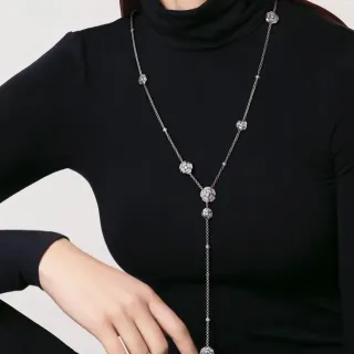 Collier Lariat Y-Drop Motif Floral Noir Argent