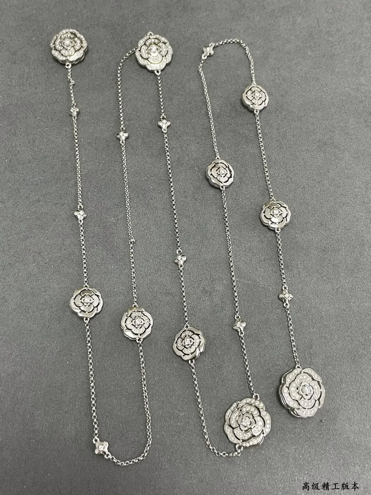 Black Silver Floral Motif Y-Drop Lariat Necklace 4