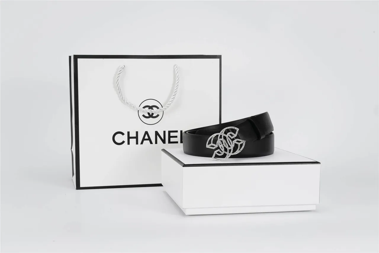 Black Silver Strap Crystal-Embellished Buckle Leather Belt 4