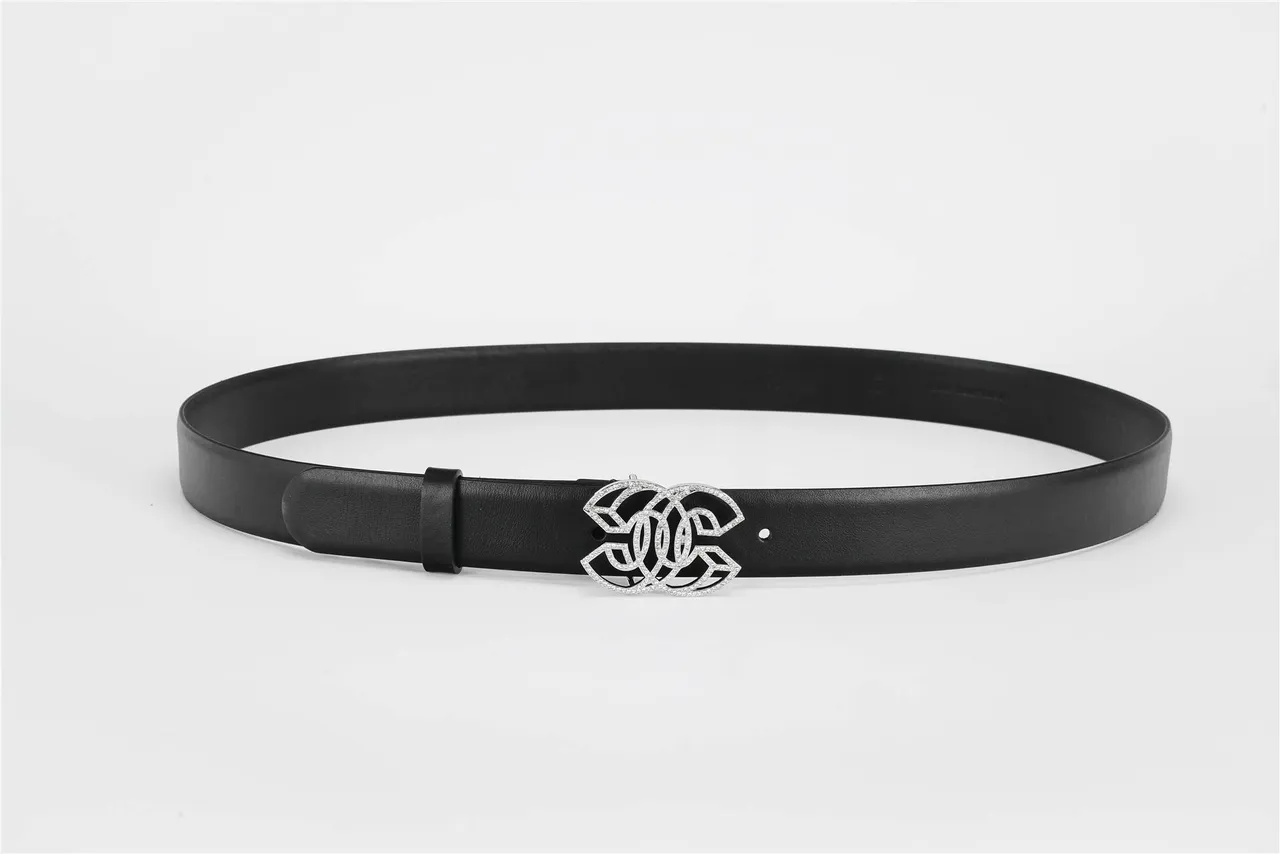 Black Silver Strap Crystal-Embellished Buckle Leather Belt 8