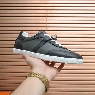 Black White Leather Panelled Metal Toggle Strap Sneakers