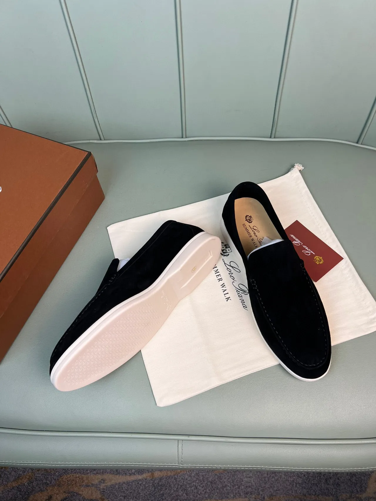 Black White Suede Rubber Sole Loafer 6