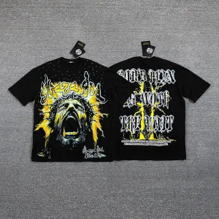 Camiseta oversized con estampado gráfico negro y amarillo