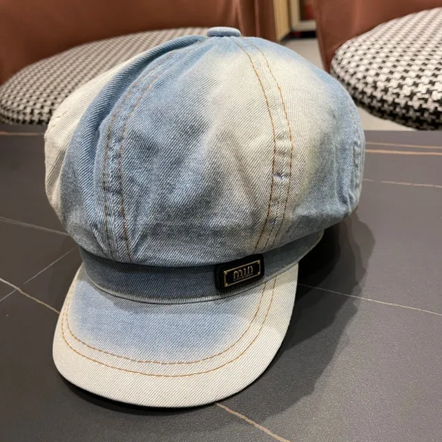 Beret denim azul bege ombré com construção de oito painéis 4
