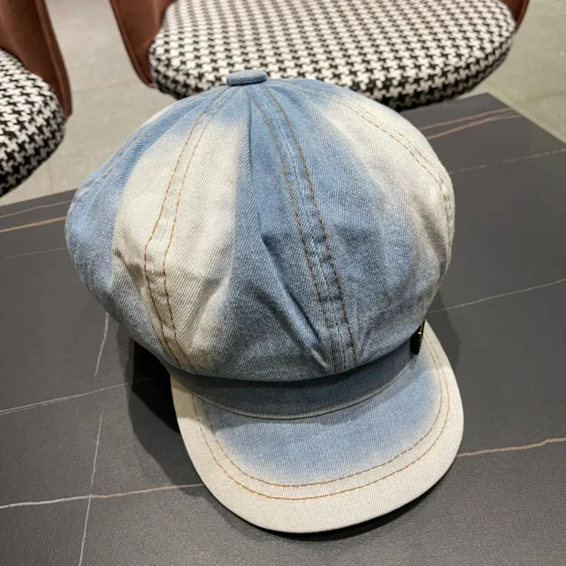 Beret denim azul bege ombré com construção de oito painéis 5