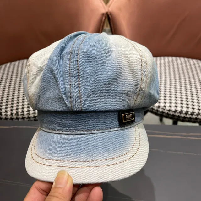 Beret denim azul bege ombré com construção de oito painéis 7