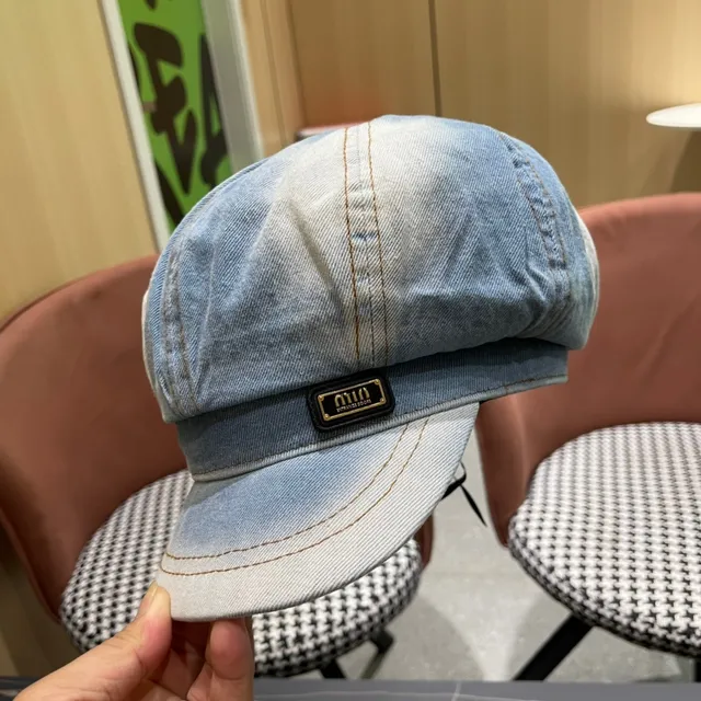 Beret denim azul bege ombré com construção de oito painéis 9