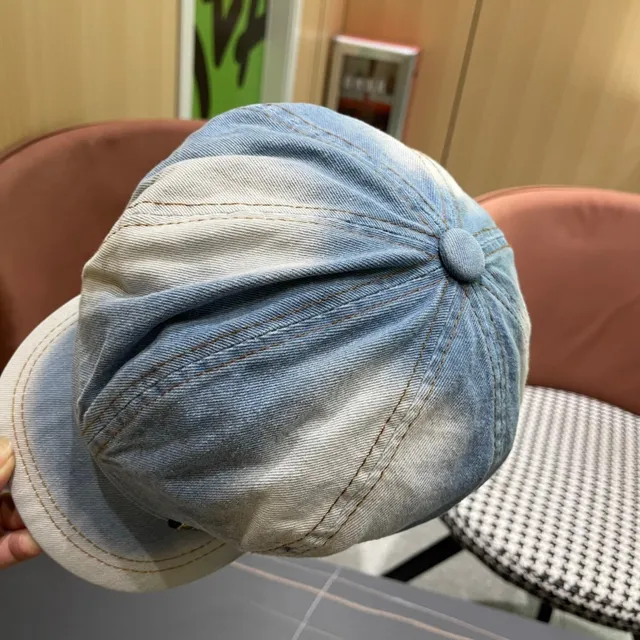 Beret denim azul bege ombré com construção de oito painéis 10