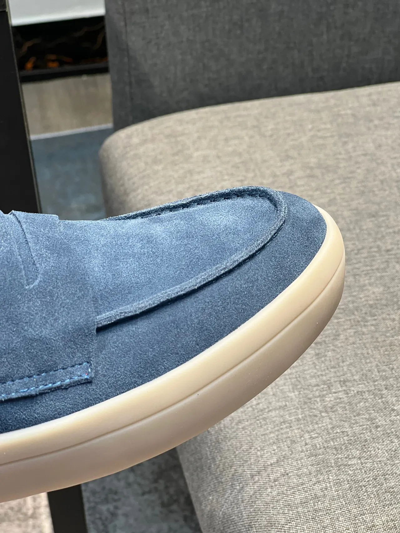 Blue Beige Suede Upper Penny Strap Loafer 3