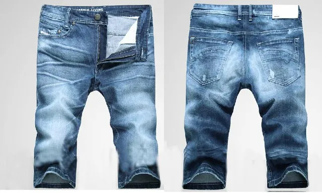بنطال قصير من الدنيم الأزرق distressed بارتفاع متوسط slim straight مع cuff 2