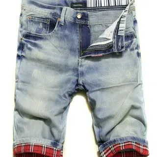 أزرق أحمر Light-Wash Distressed Denim Rolled Cuffs Shorts