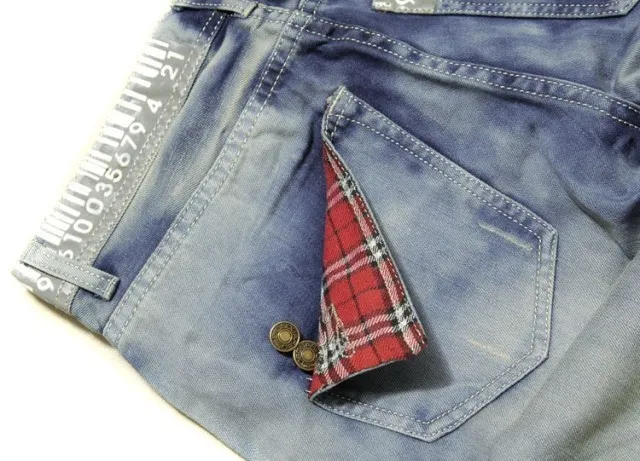 Blue Red Light-Wash Distressed Denim Rolled Cuffs Shorts 5