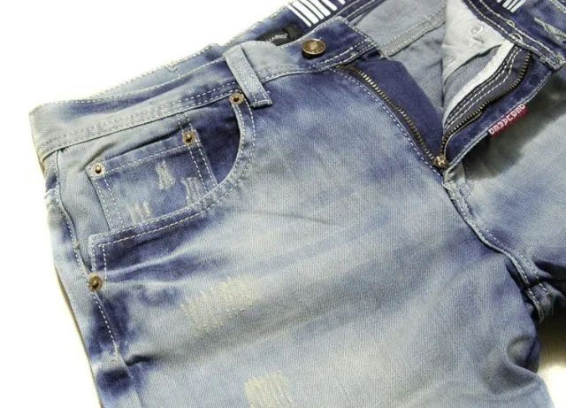 Blue Red Light-Wash Distressed Denim Rolled Cuffs Shorts 11